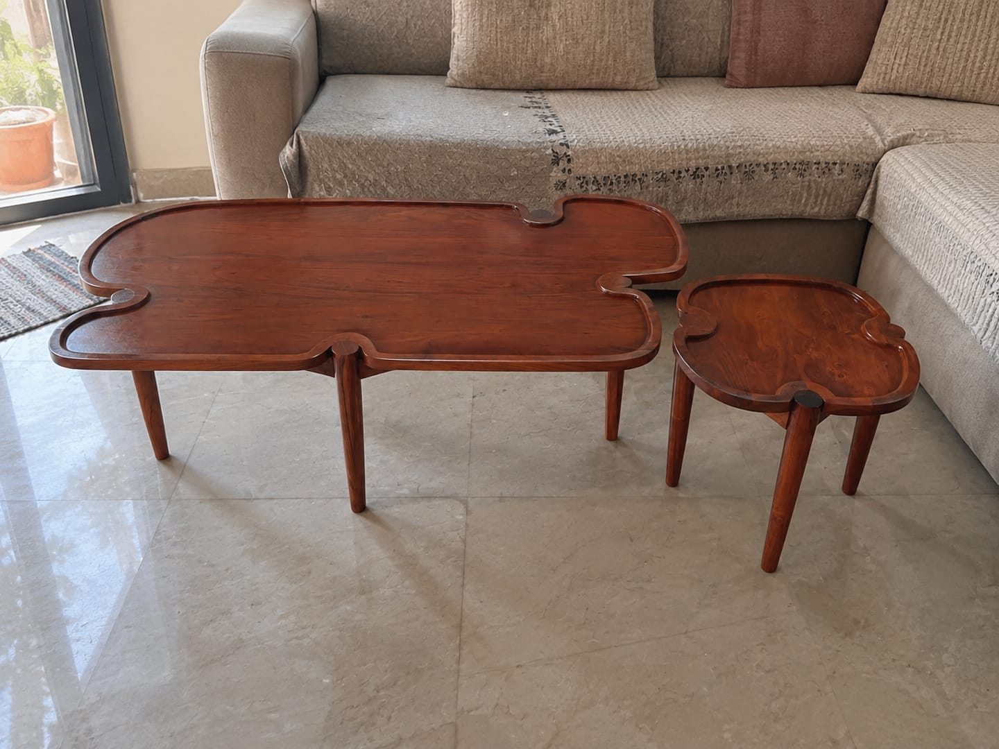Customer photo review of Hina Puzzle Table - Set of 2 | Wooden Coffee Table for Living Room