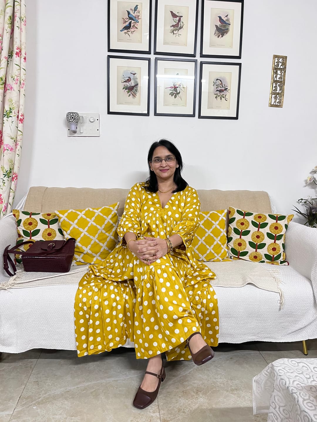 Customer photo review of Bonjour Yellow Polka Modal Maxi Dress