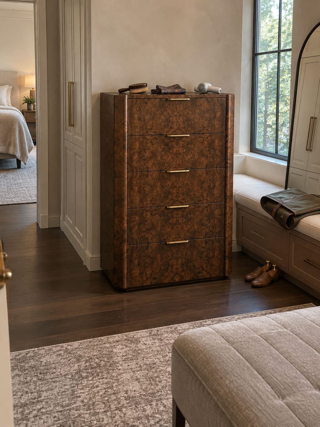 Customer photo review of Marcell Burl Five-Drawer Dresser