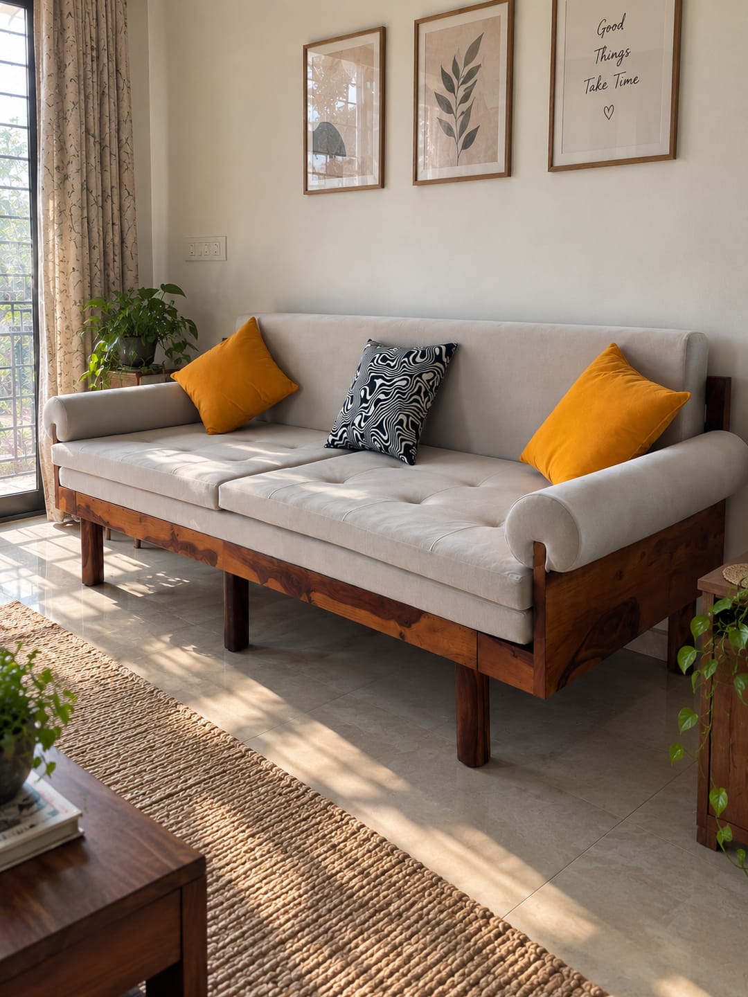Customer photo review of Japandi Solid Wood  Recessed Arms Folding Sleeper Sofa Bed