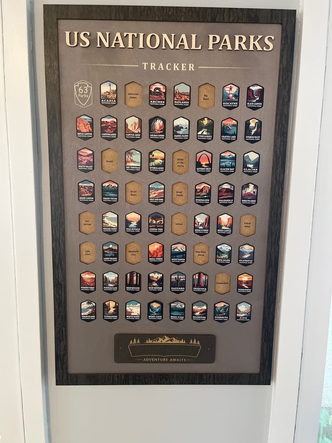 Customer photo review of USA National Parks Travel Tracker - A Handcrafted Wooden Board to Track All 63 National Parks