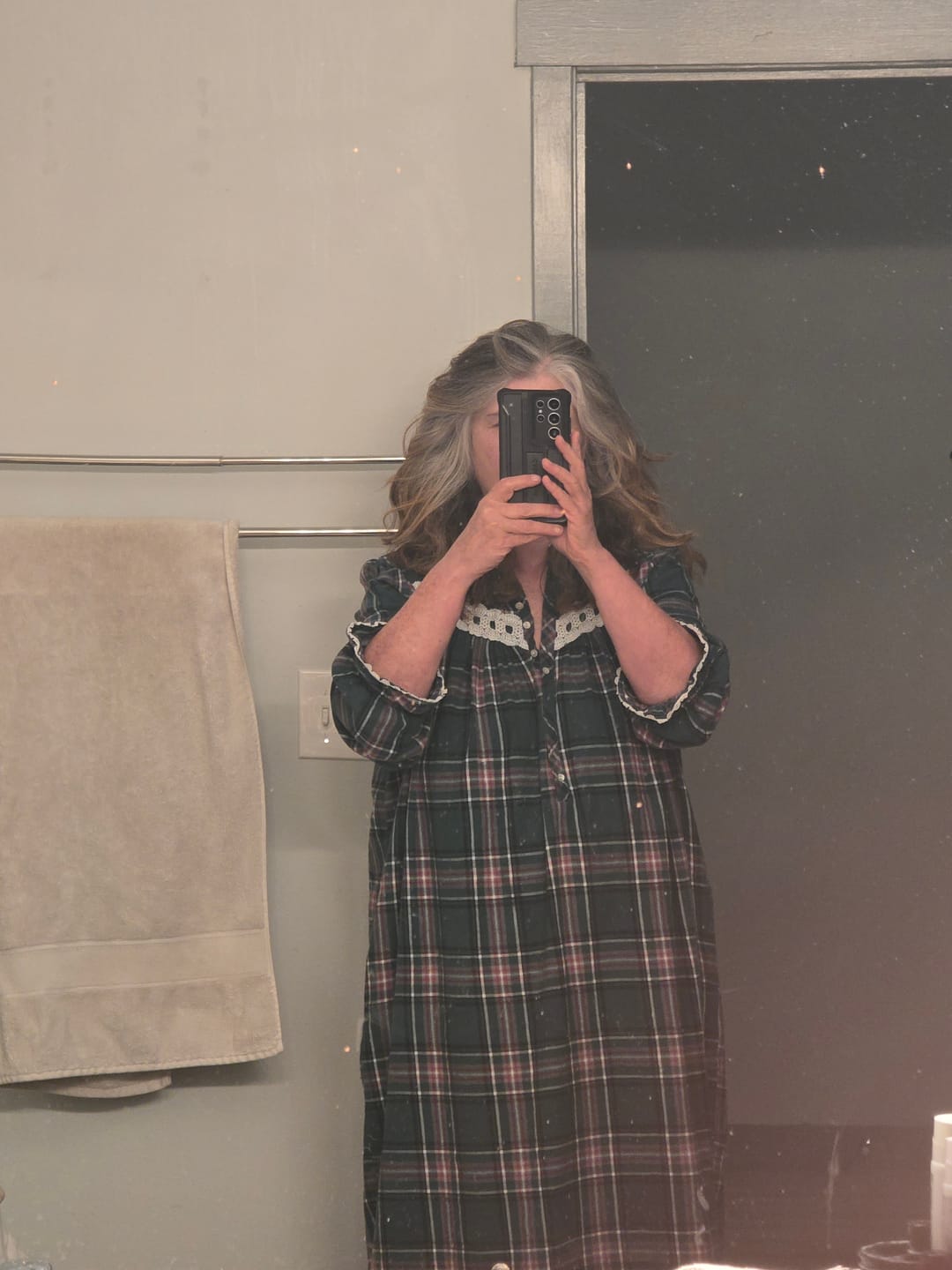 Customer photo review of Evergreen Plaid Cotton Flannel High Neck Long Sleeve Ballet Nightgown