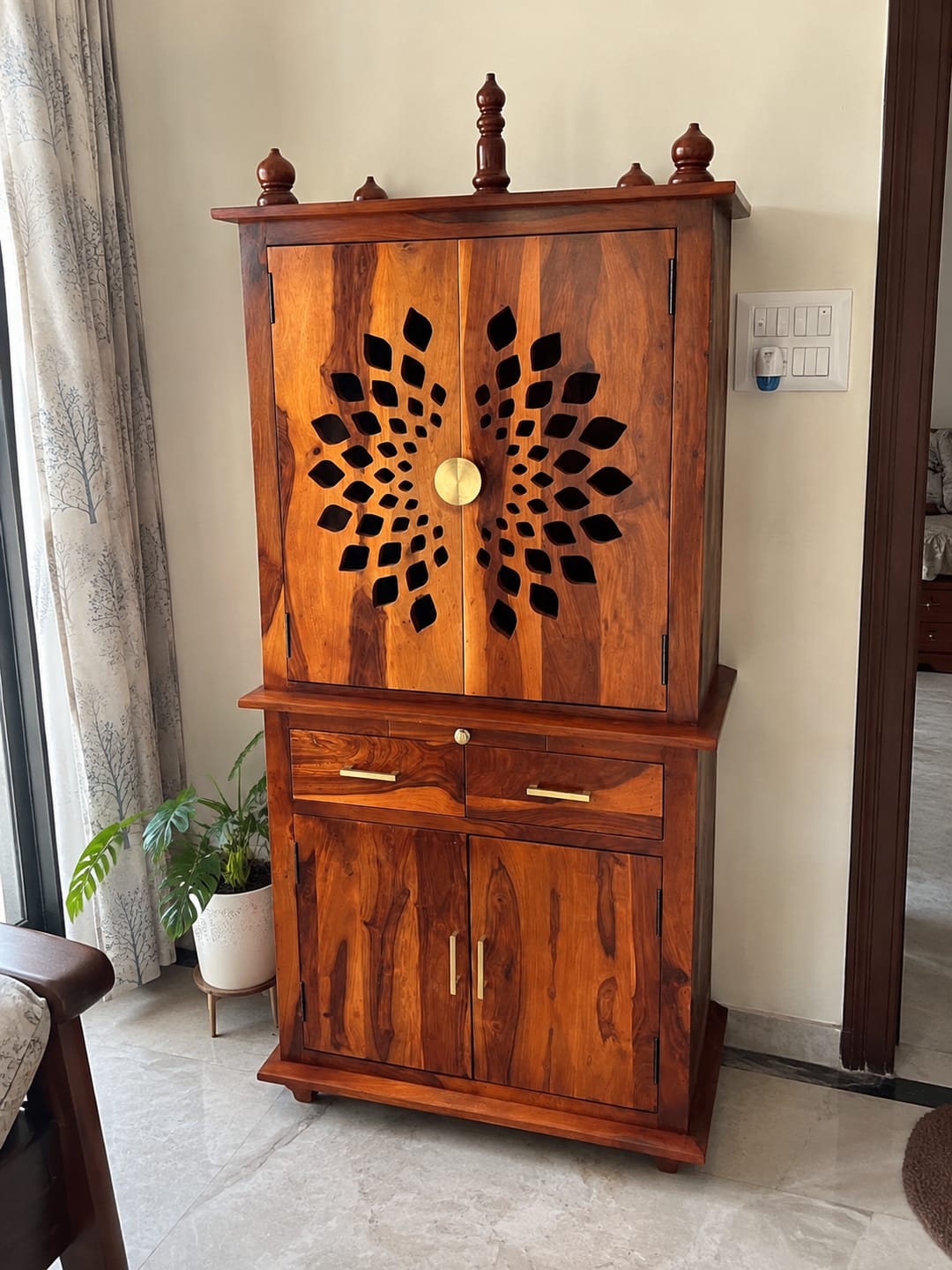 Customer photo review of Bhavika Sheesham Wood Home Temple | Mandir for Home in Honey Finish