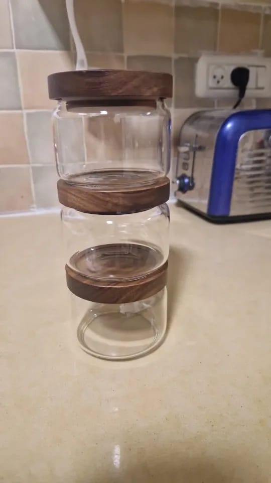 Customer photo review of Airtight Glass Canister with Wood Lid — Kitchen Storage Jar