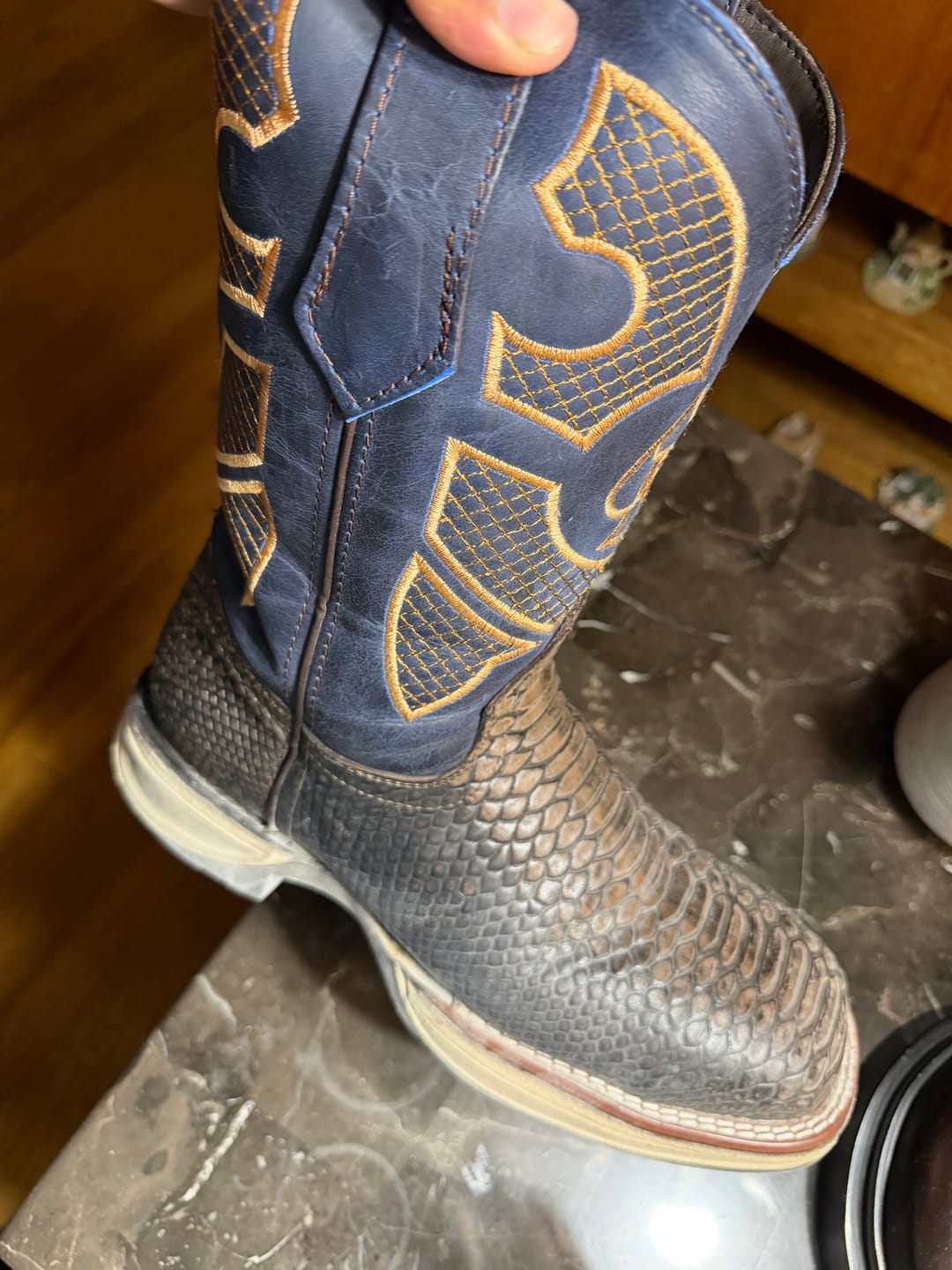 Customer photo review of Rustic Brown Python Leather Boots With 3D Lightweight Sole - Composite Toe