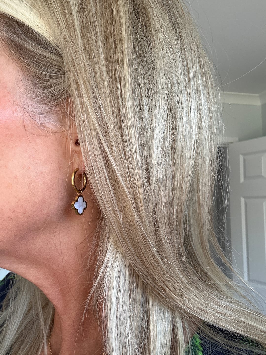 Customer photo review of White Clover Hoop Earrings