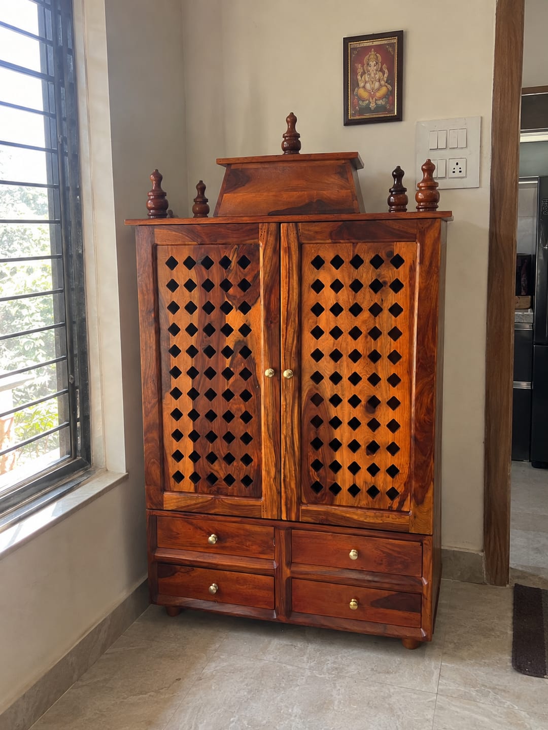 Customer photo review of Devika Sheesham Wood Home Temple | Mandir for Home in Honey Finish