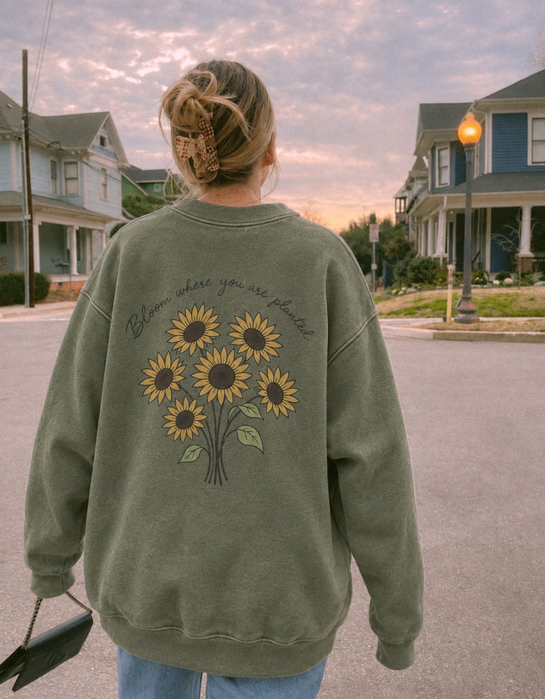 Customer photo review of Bloom Where You Are Planted Washed Graphic Sweatshirt