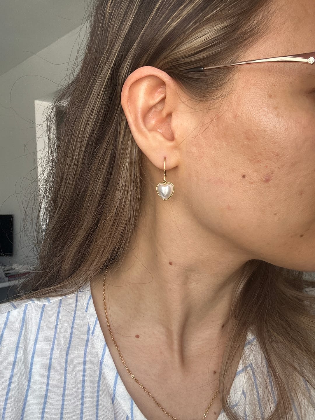 Customer photo review of 'Pure Heart' Pearl Hoop Earrings