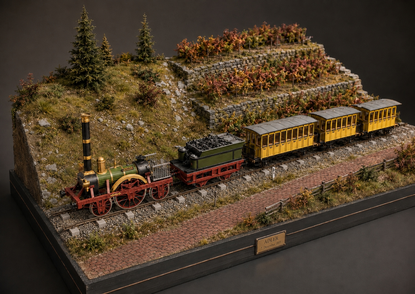 Adler locomotive. OcCre railway model. Railroading.