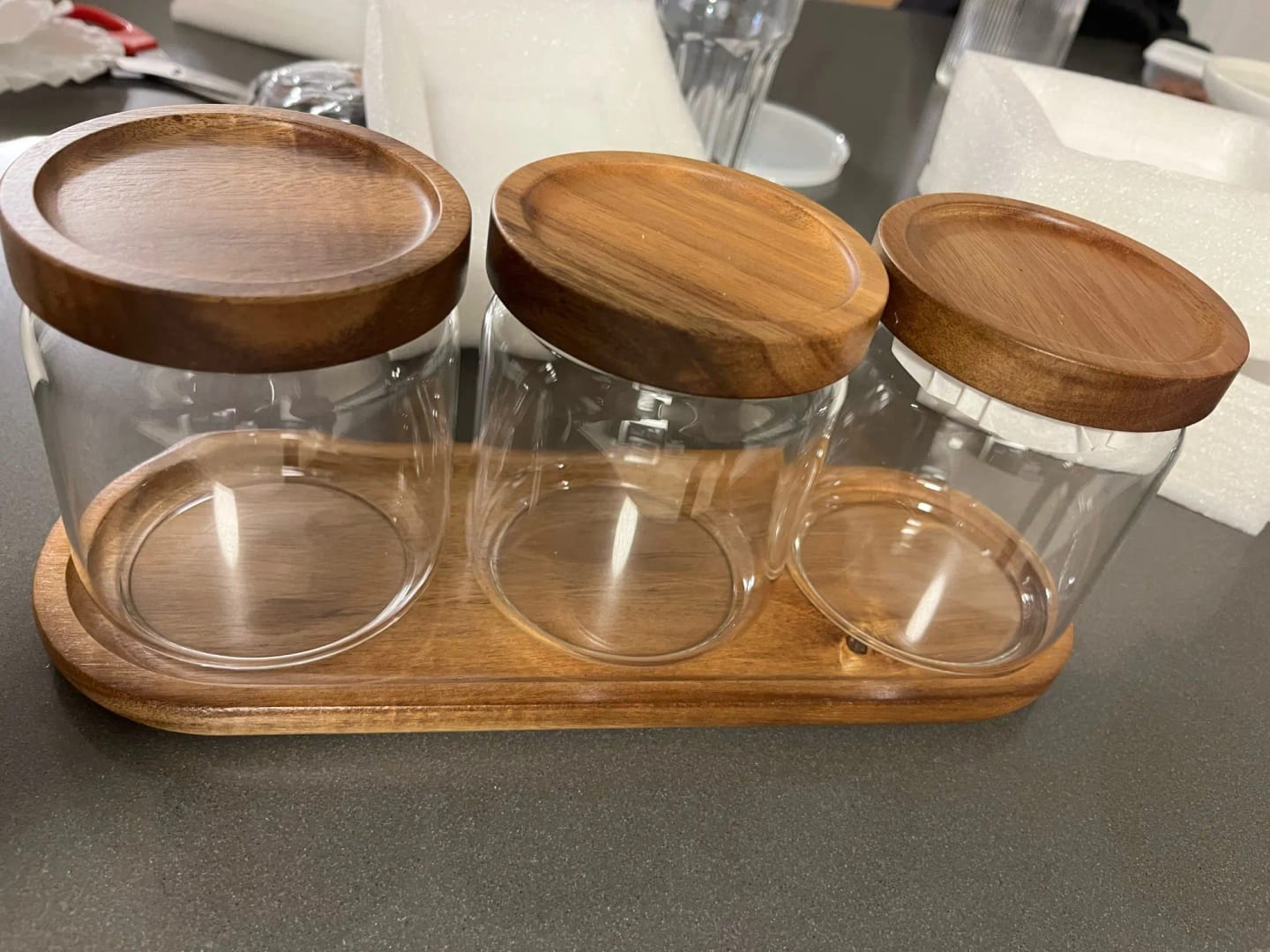 Customer photo review of Airtight Glass Canister with Wood Lid — Kitchen Storage Jar