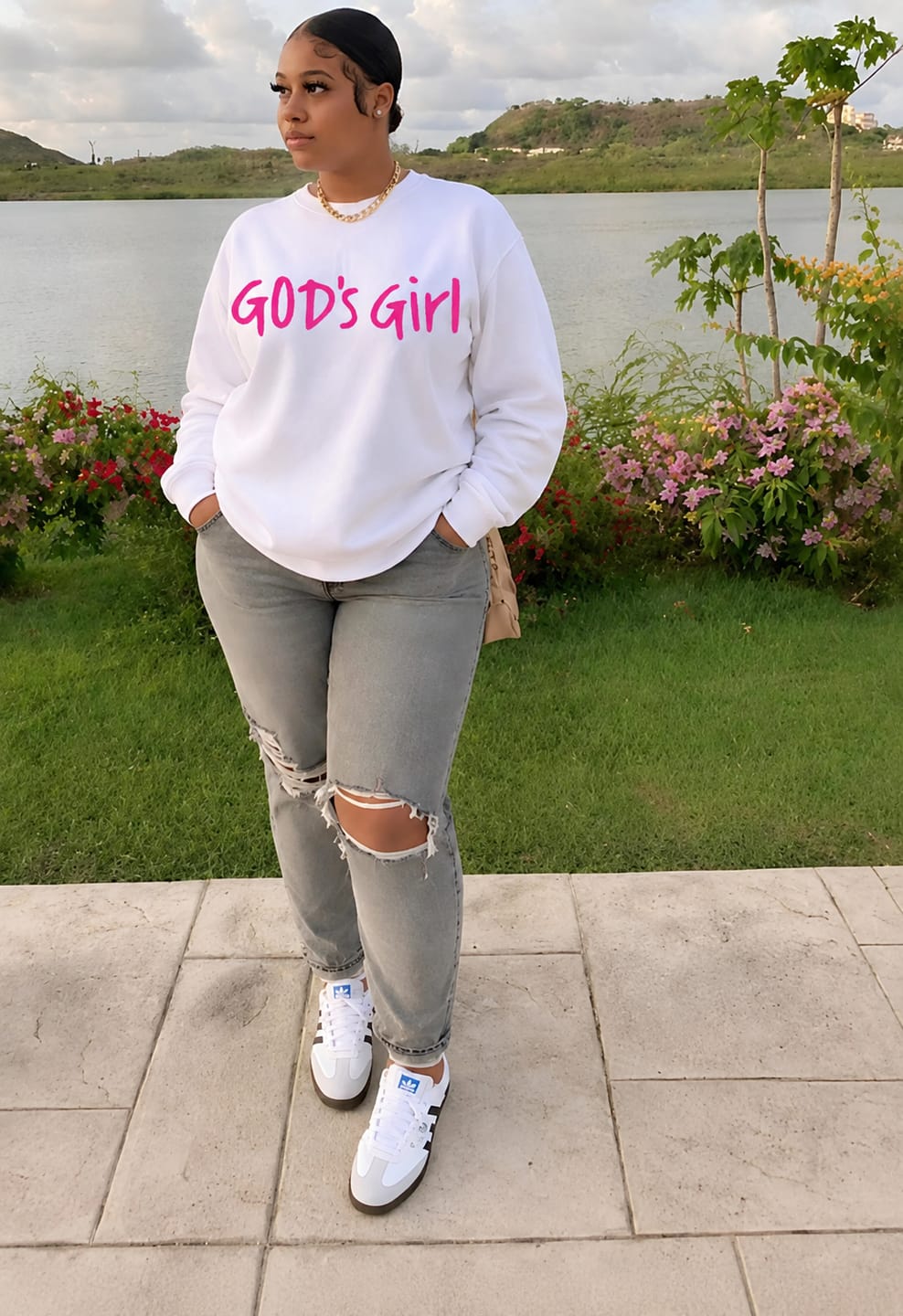 Customer photo review of Women's GOD's Girl Round Neck Sweatshirt