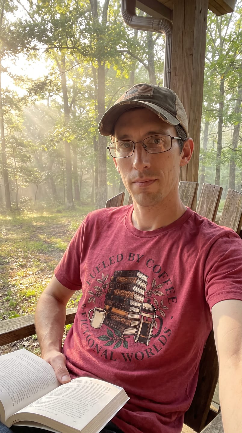 Customer photo review of Coffee & Fictional Worlds T-Shirt