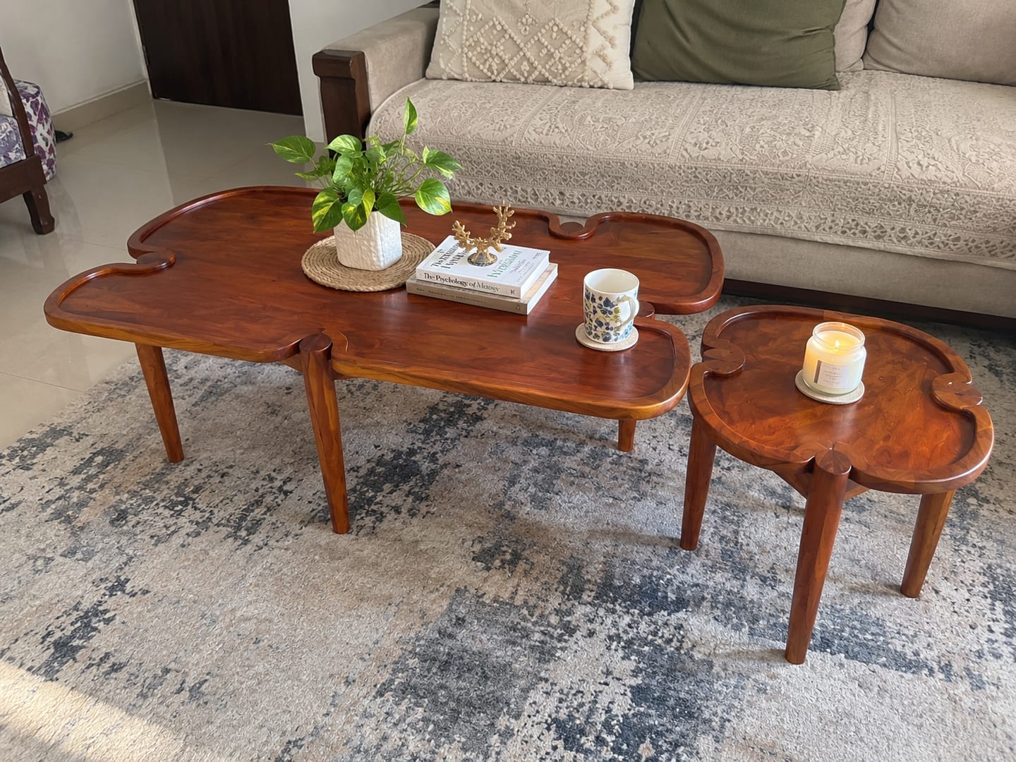 Customer photo review of Hina Puzzle Table - Set of 2 | Wooden Coffee Table for Living Room