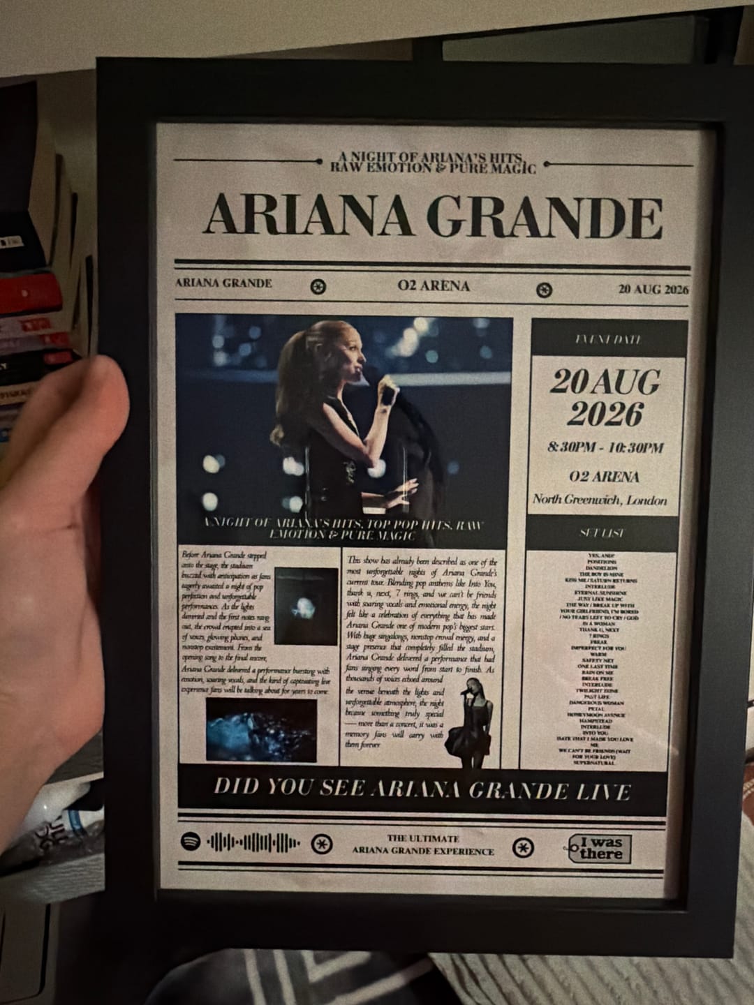 Customer photo review of Ariana Grande - Personalised Newspaper Style Concert Poster