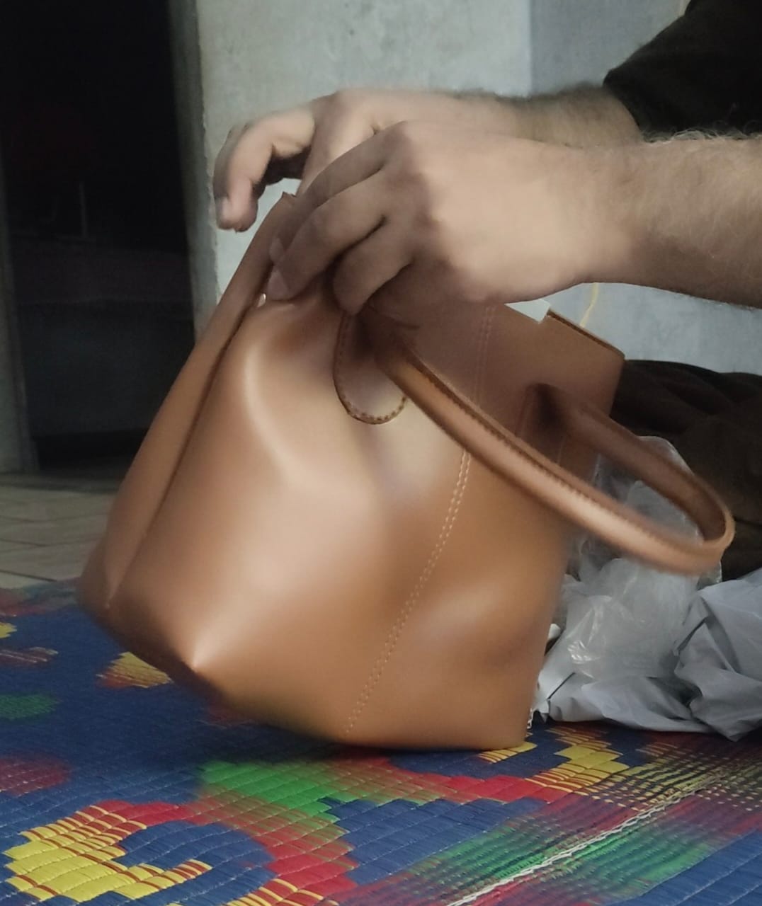 Customer photo review of Jake Bag - Mustard Brown