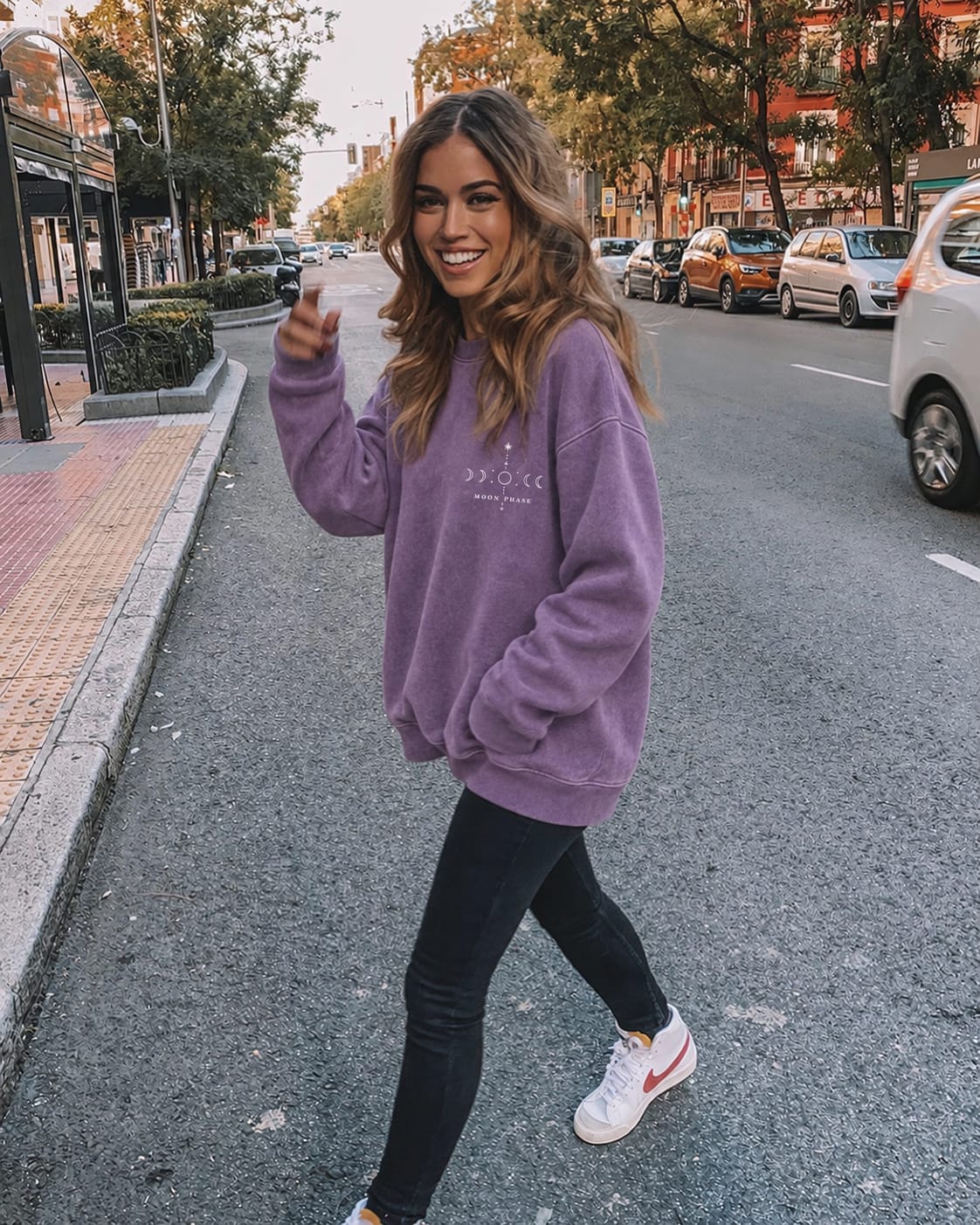 Customer photo review of Moon Phase Celestial Washed Graphic Sweatshirt