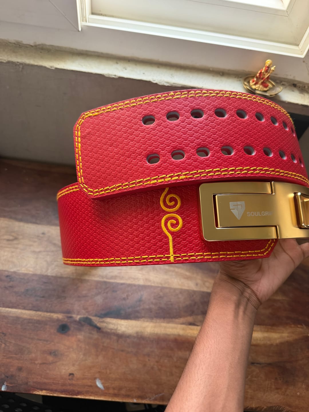 Customer photo review of Dragonforged Blood Red 13mm Powerlifting Belt (Limited Edition)