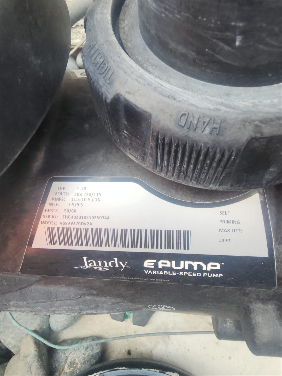 Customer photo review of Zodiac Jandy Variable-Speed Pool Pump Motor, 2.7 HP | B0245806