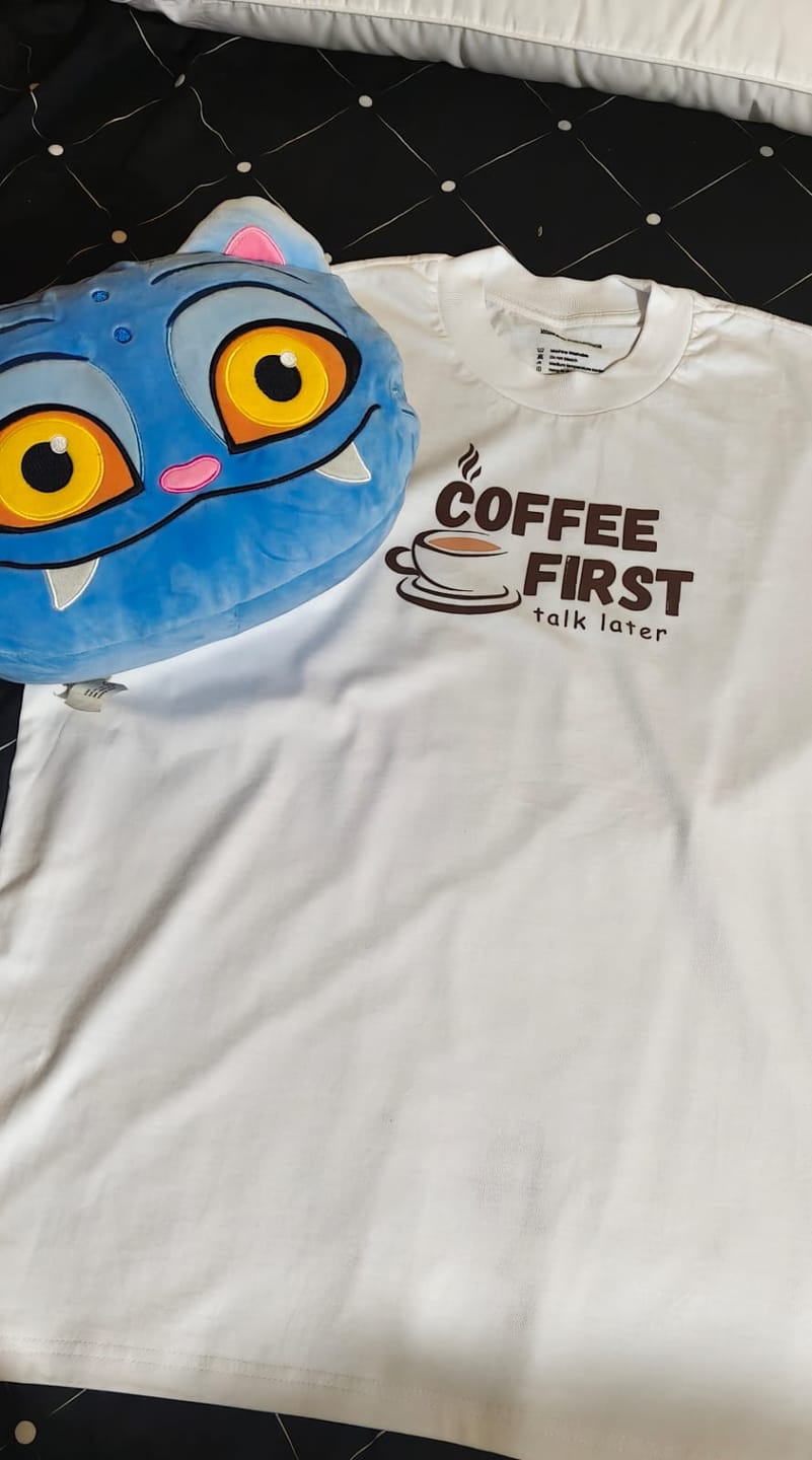 Customer photo review of Coffee First, Talk Later Oversized Tee - 100% Premium Cotton