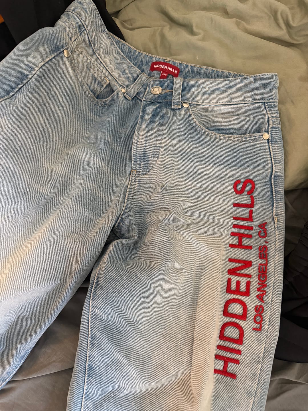Customer photo review of RED EMBROIDERED LOGO JEANS