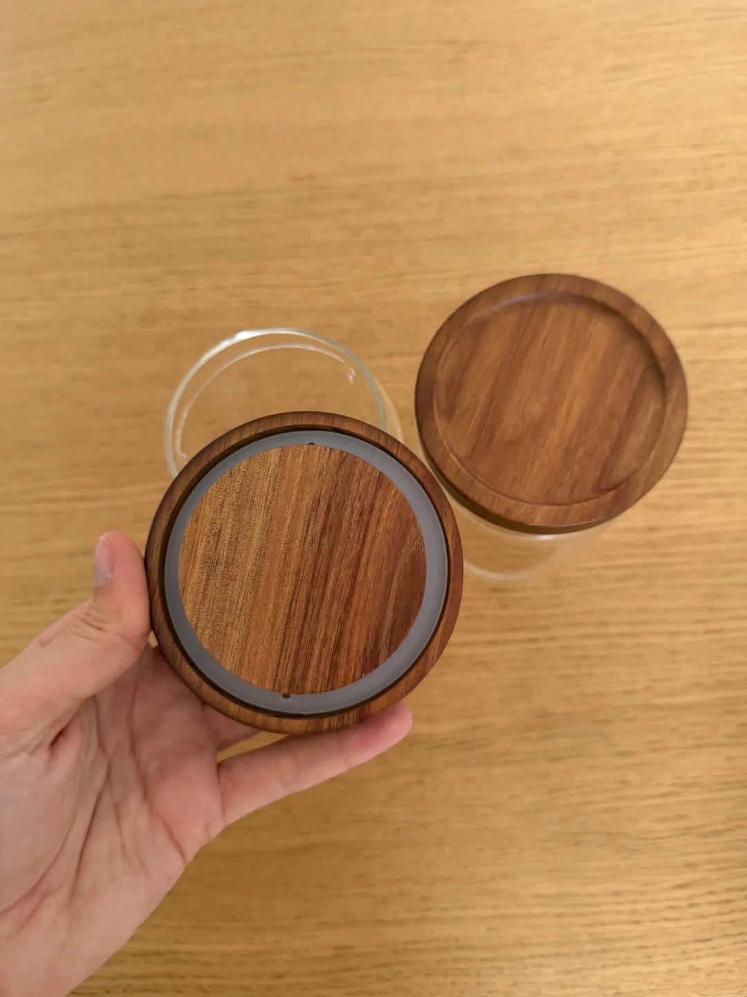 Customer photo review of Airtight Glass Canister with Wood Lid — Kitchen Storage Jar