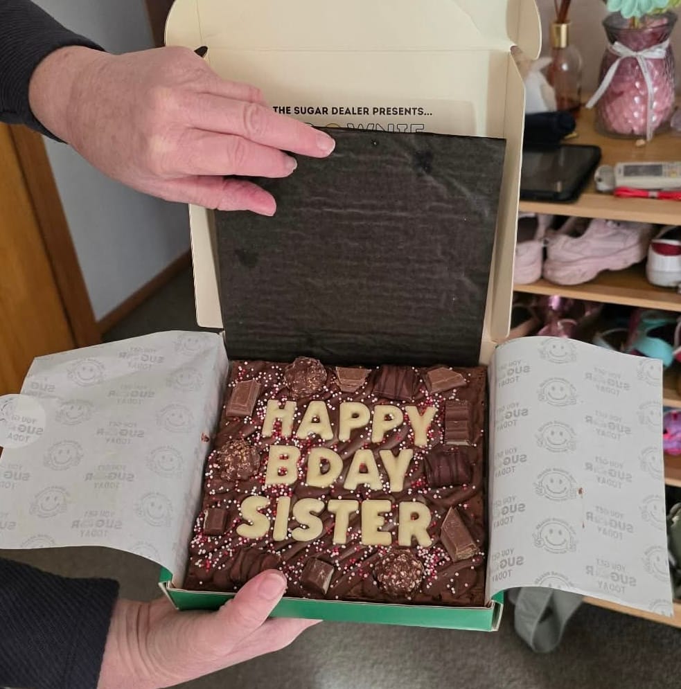 Customer photo review of Custom message chocolate fiend brownie