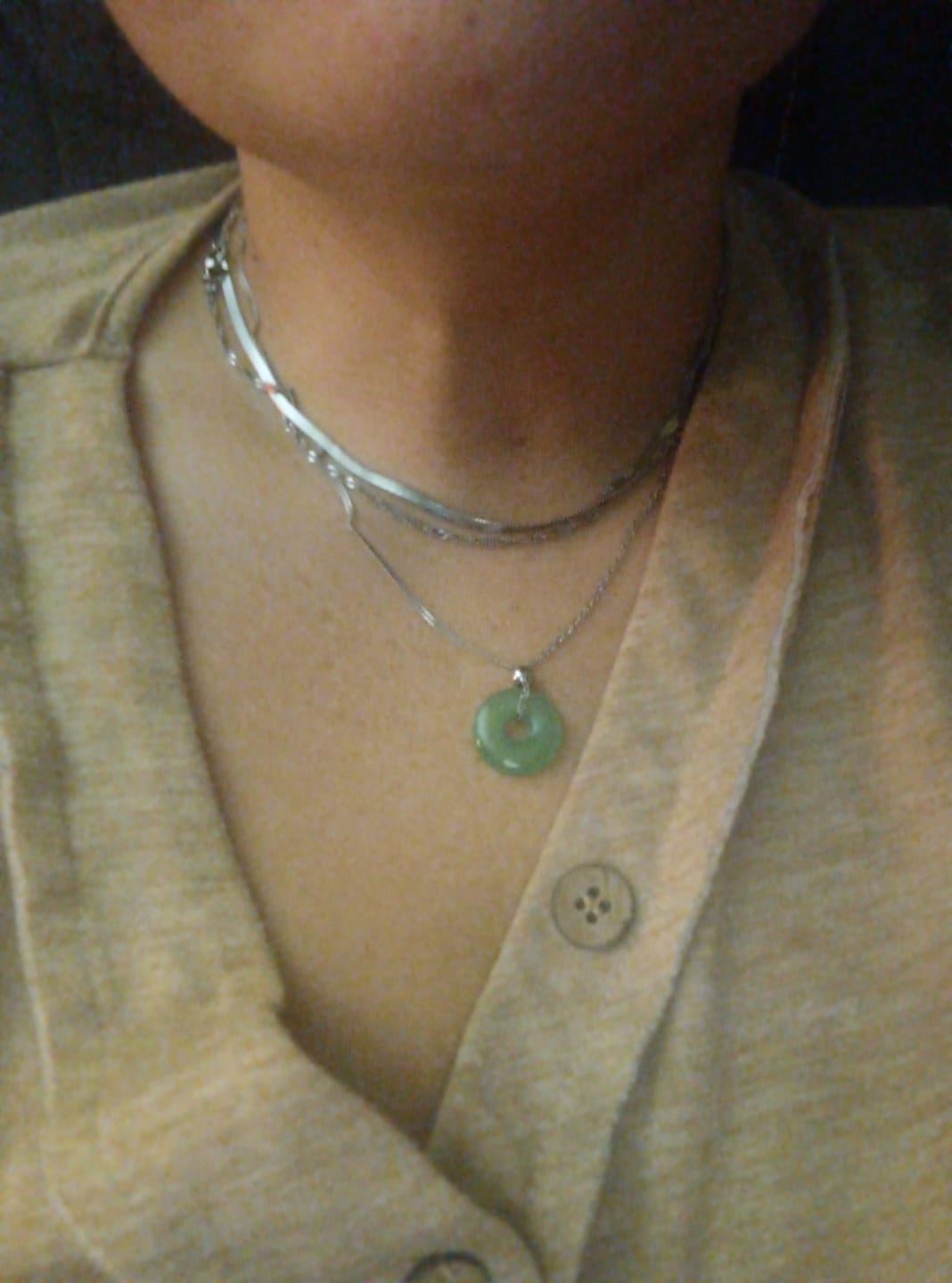 Customer photo review of Jade Coin Necklace