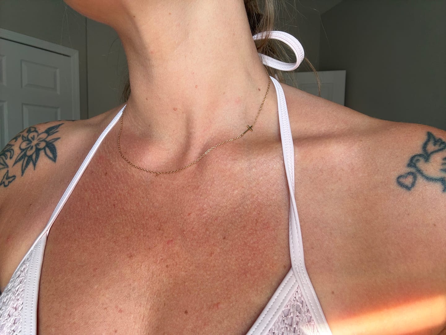 Customer photo review of The Collarbone Cross Necklace