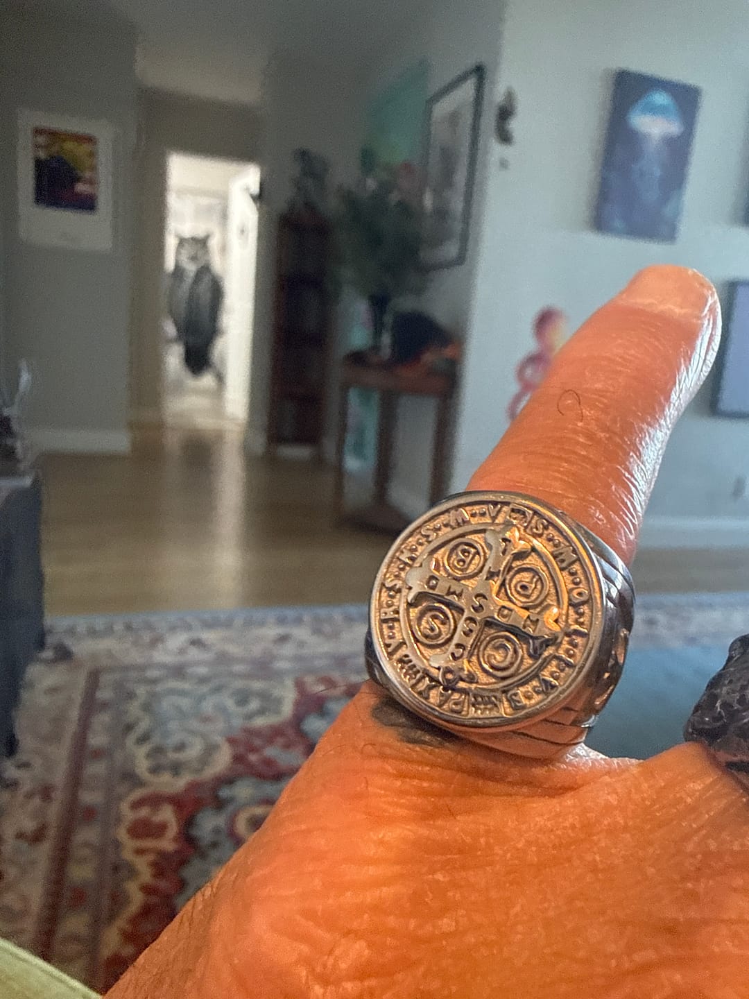 Customer photo review of Christianartworkshop St. Benedict the Protector Titanium Ring