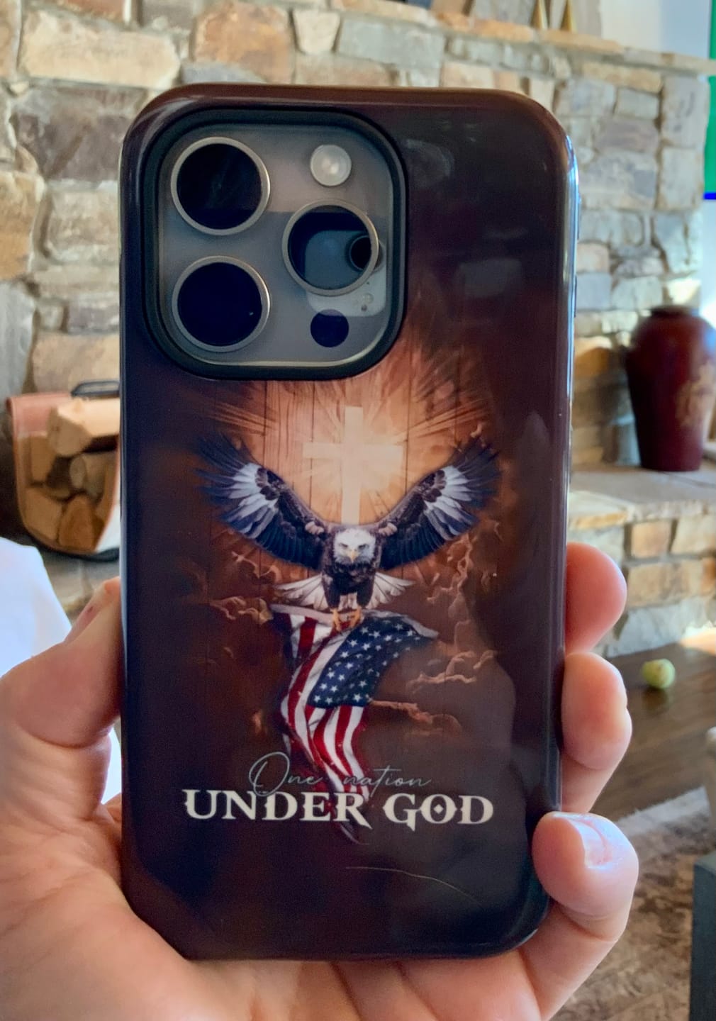 Customer photo review of One Nation Under God, Bald Eagle With American Flag, Phone Case