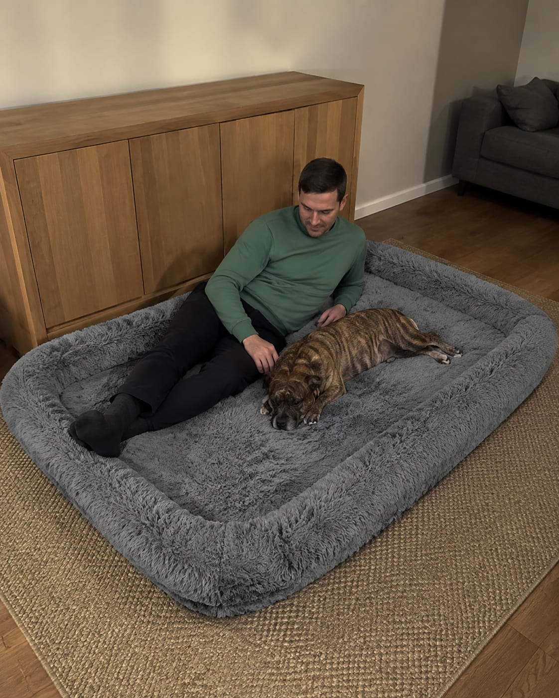 Customer photo review of The Cloud Bed: Human-Sized Bed for You and Your Dog