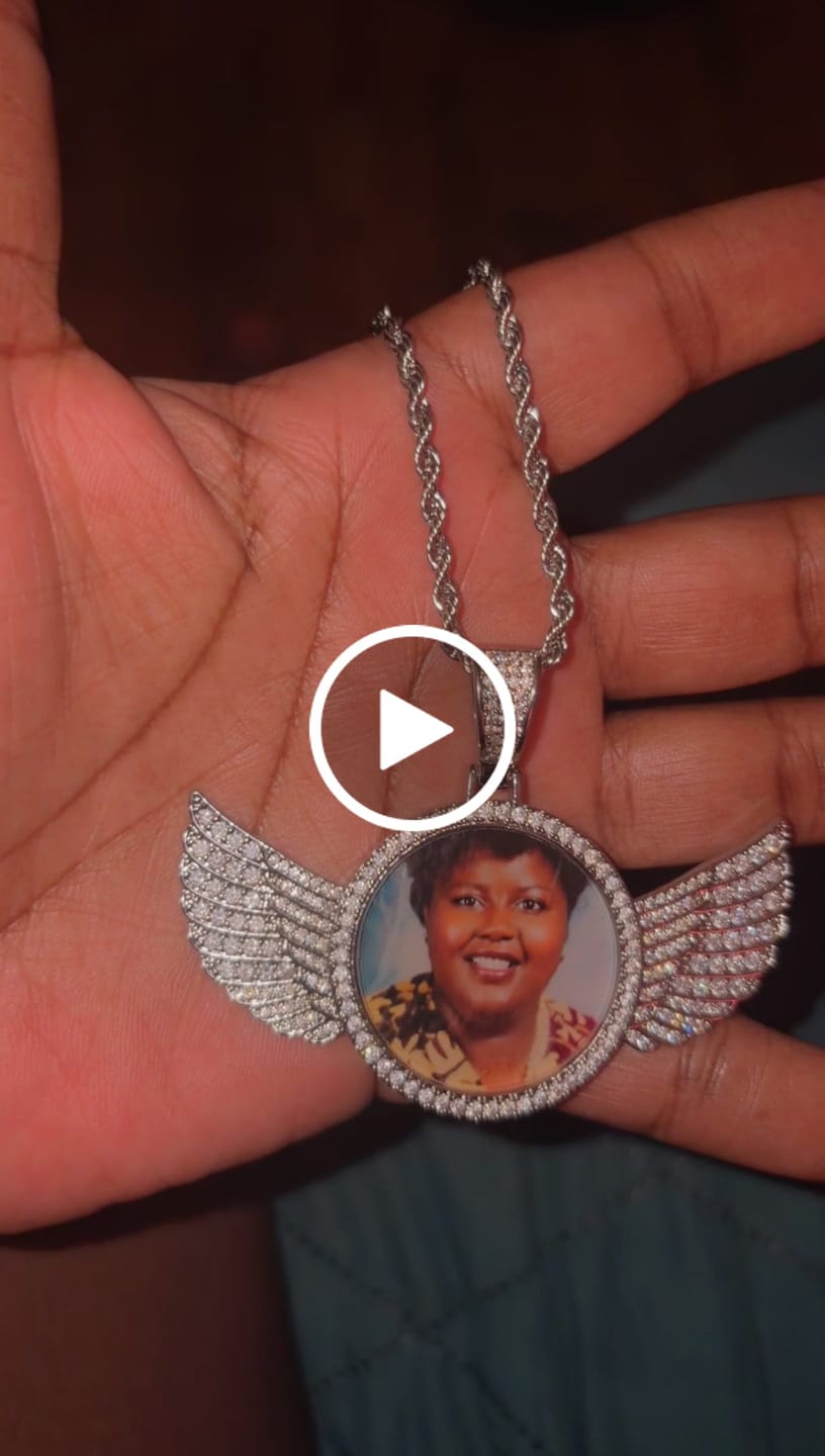 Customer video review of Custom Diamond Studded Angel Wing Photo Necklace