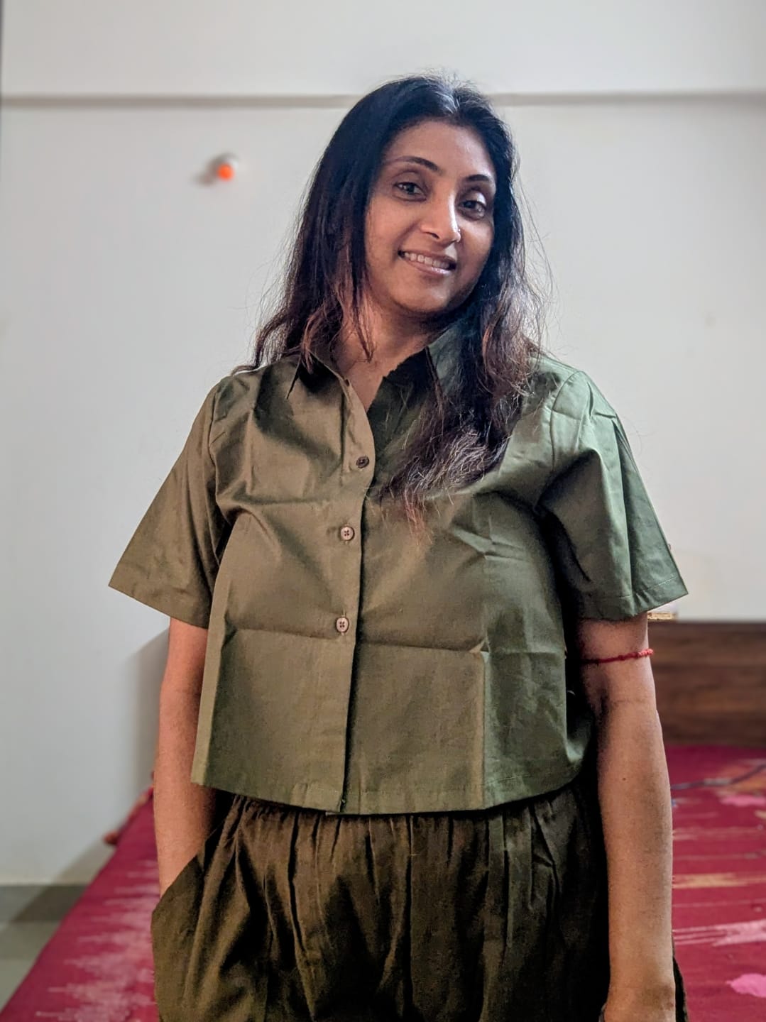 Customer photo review of Women Forest Green Better Cotton Crop Shirt