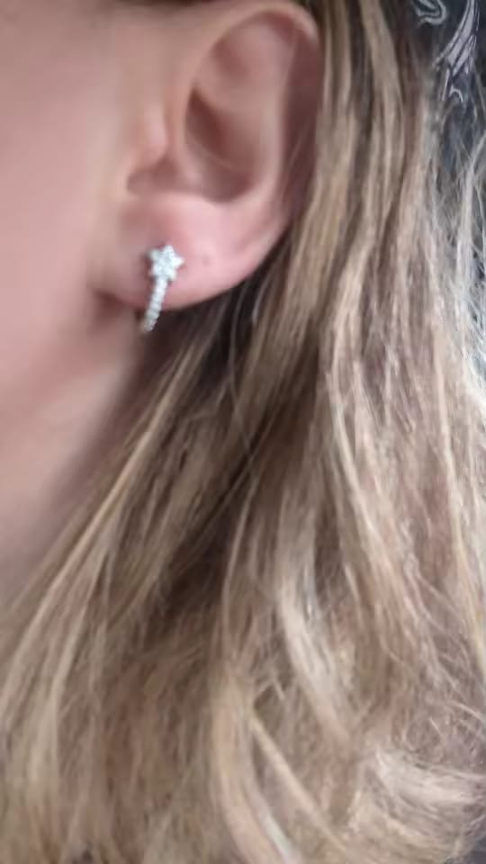 Customer photo review of Dazzling CZ Star Charm Silver-Tone Hoop Earrings