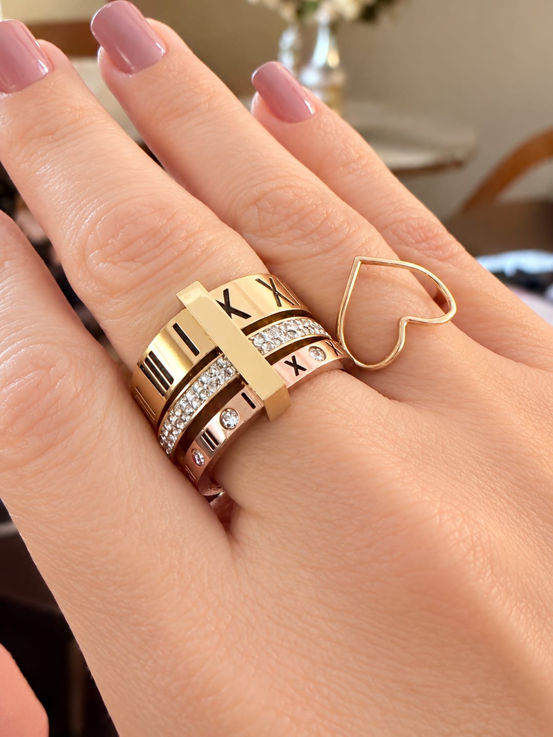 Customer photo review of Anel Triplo Momentos Banhado em Ouro 18k