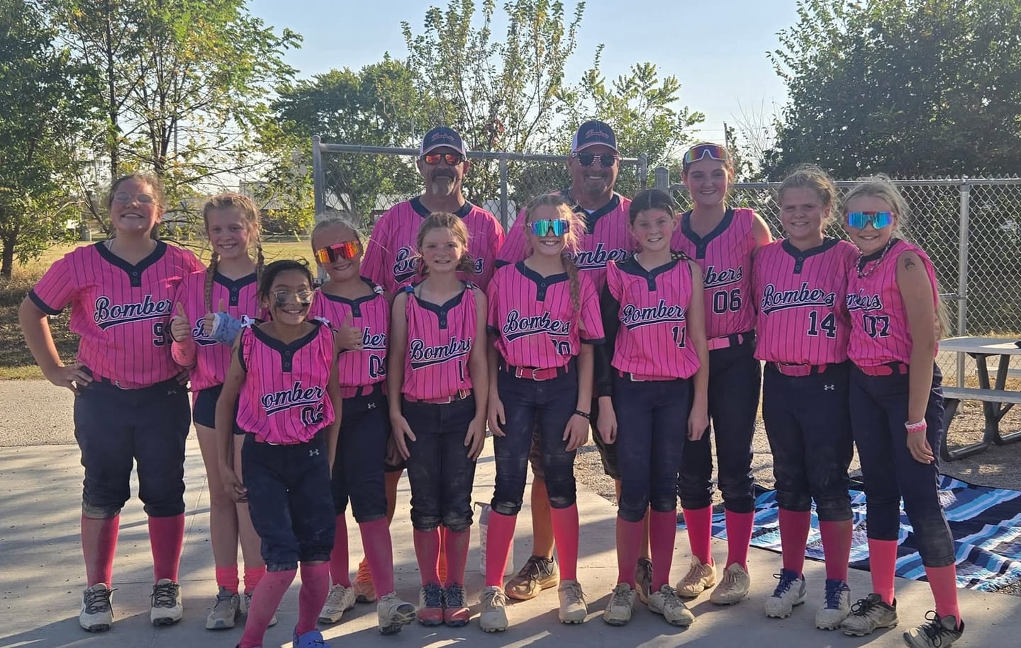 Customer photo review of Custom Pink Navy Stripe Fashion Authentic Two-Button Softball Jersey