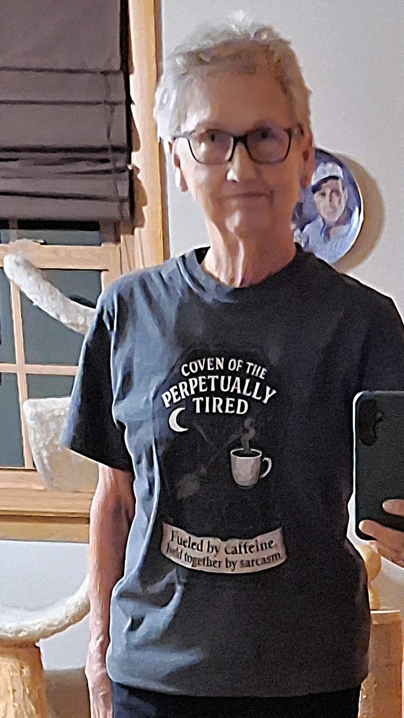 Customer photo review of Coven of the Perpetually Tired T-Shirt
