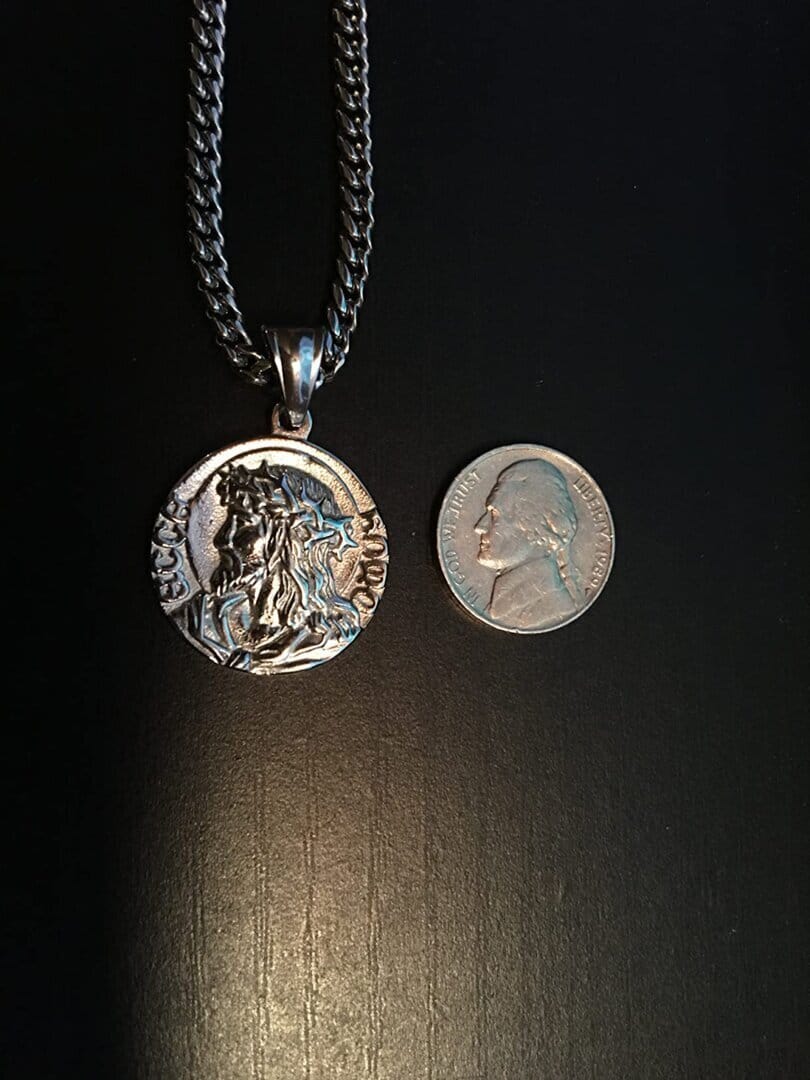 Customer photo review of Jesus quarter necklace