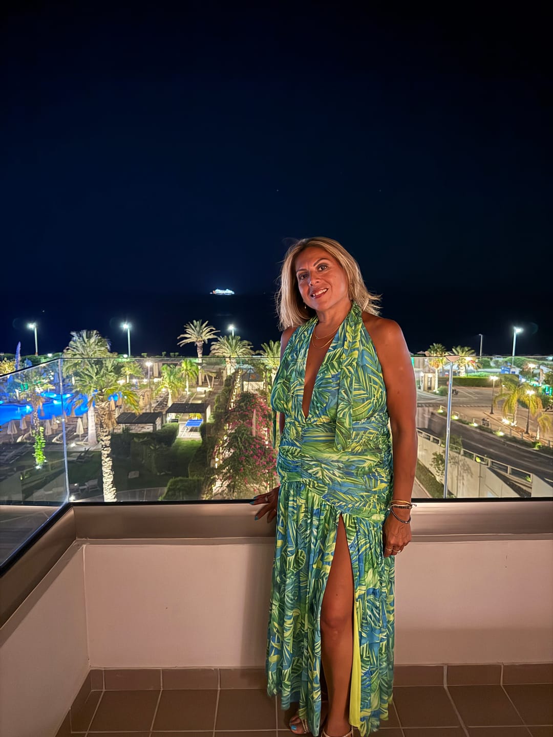 Customer photo review of Capri Halter Tropical Print Maxi Dress - Lime Green