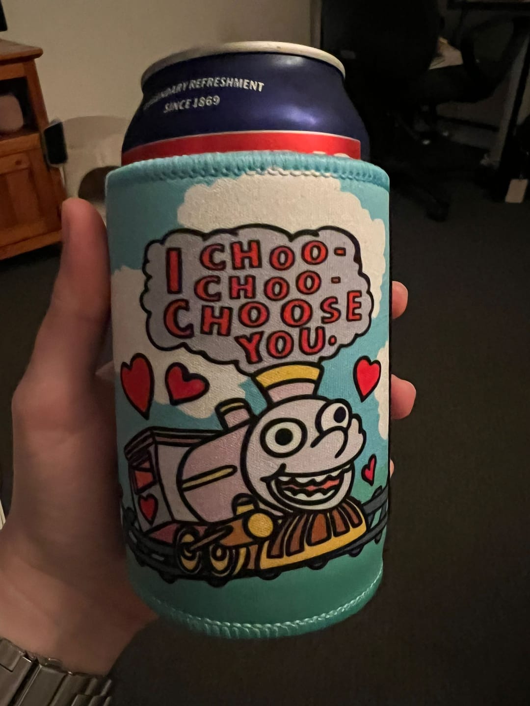 Customer photo review of Choo Choo Choose You 🚂- Stubby Holder