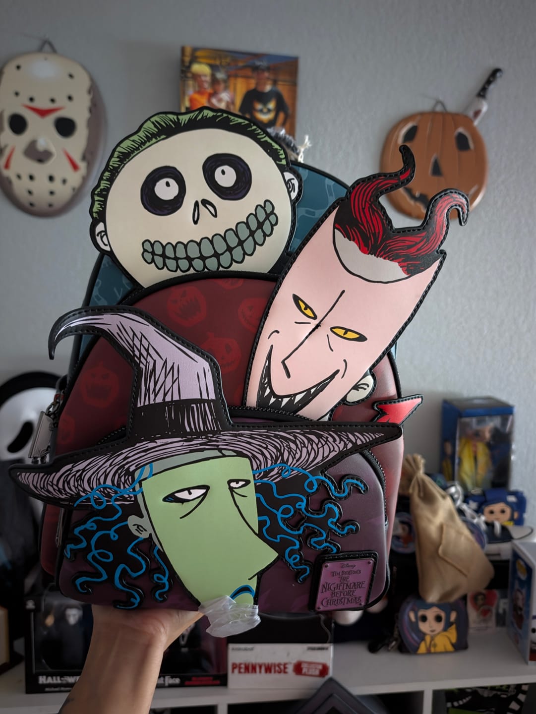 Customer photo review of Loungefly Disney Nightmare Before Christmas Glow in the Dark Lock, Shock, and Barrel Triple Pocket Mini Backpack - 707 Street Exclusive
