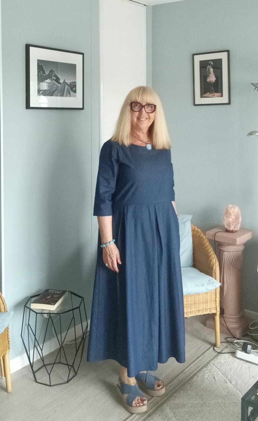 Customer photo review of Robe Louisa manches 3/4 – Jean de coton bleu