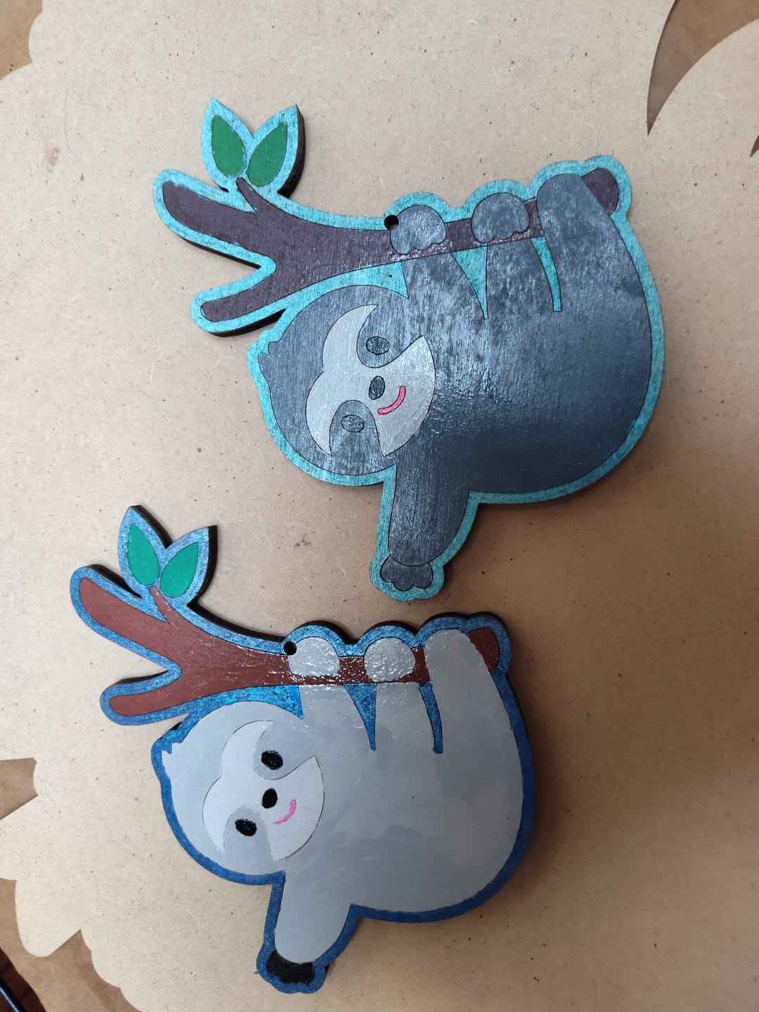 Customer photo review of Unfinished Wood Etched Sloth Shape | Paint By Line Crafts | up to 30" DIY