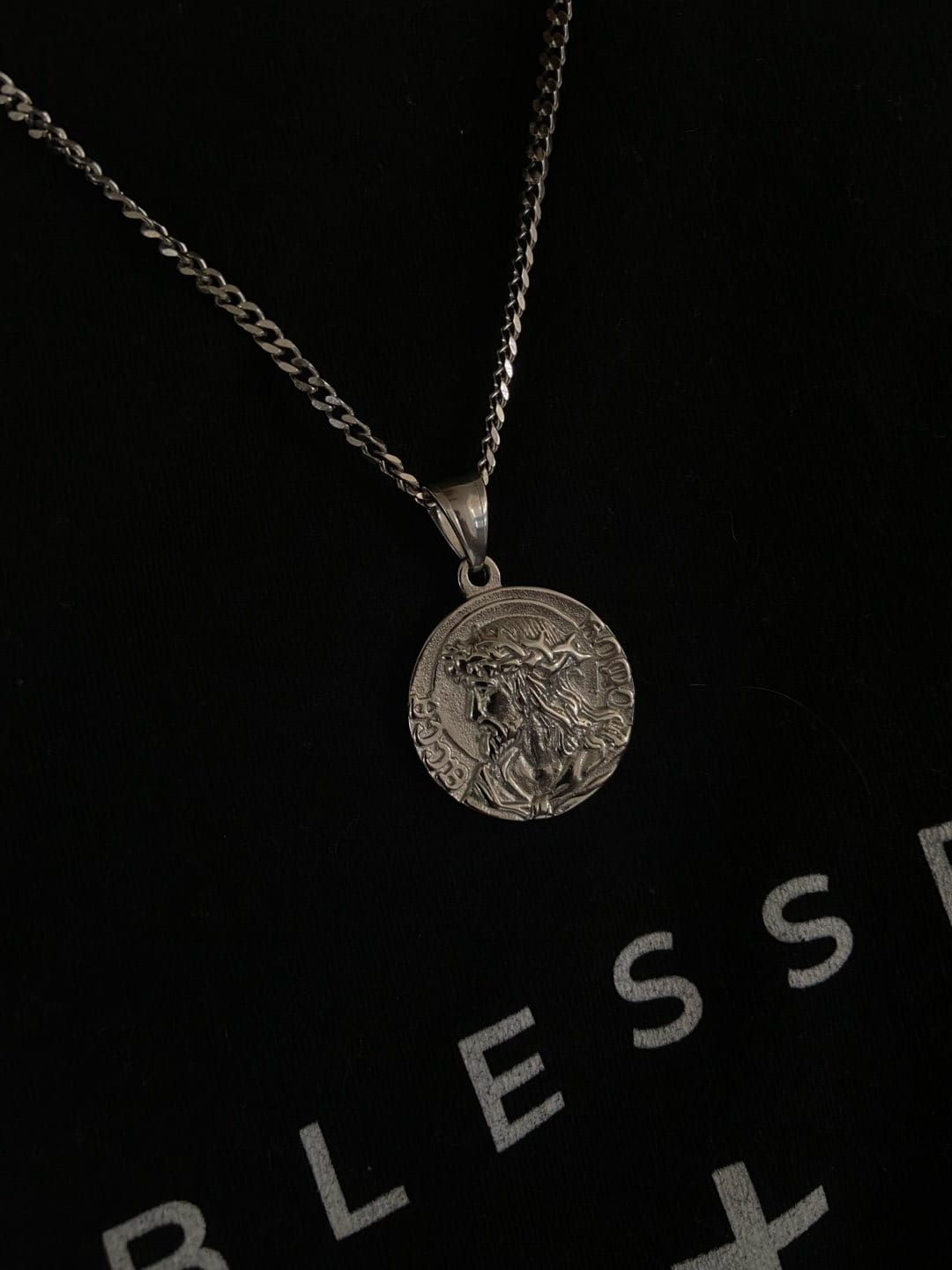 Customer photo review of Jesus quarter necklace