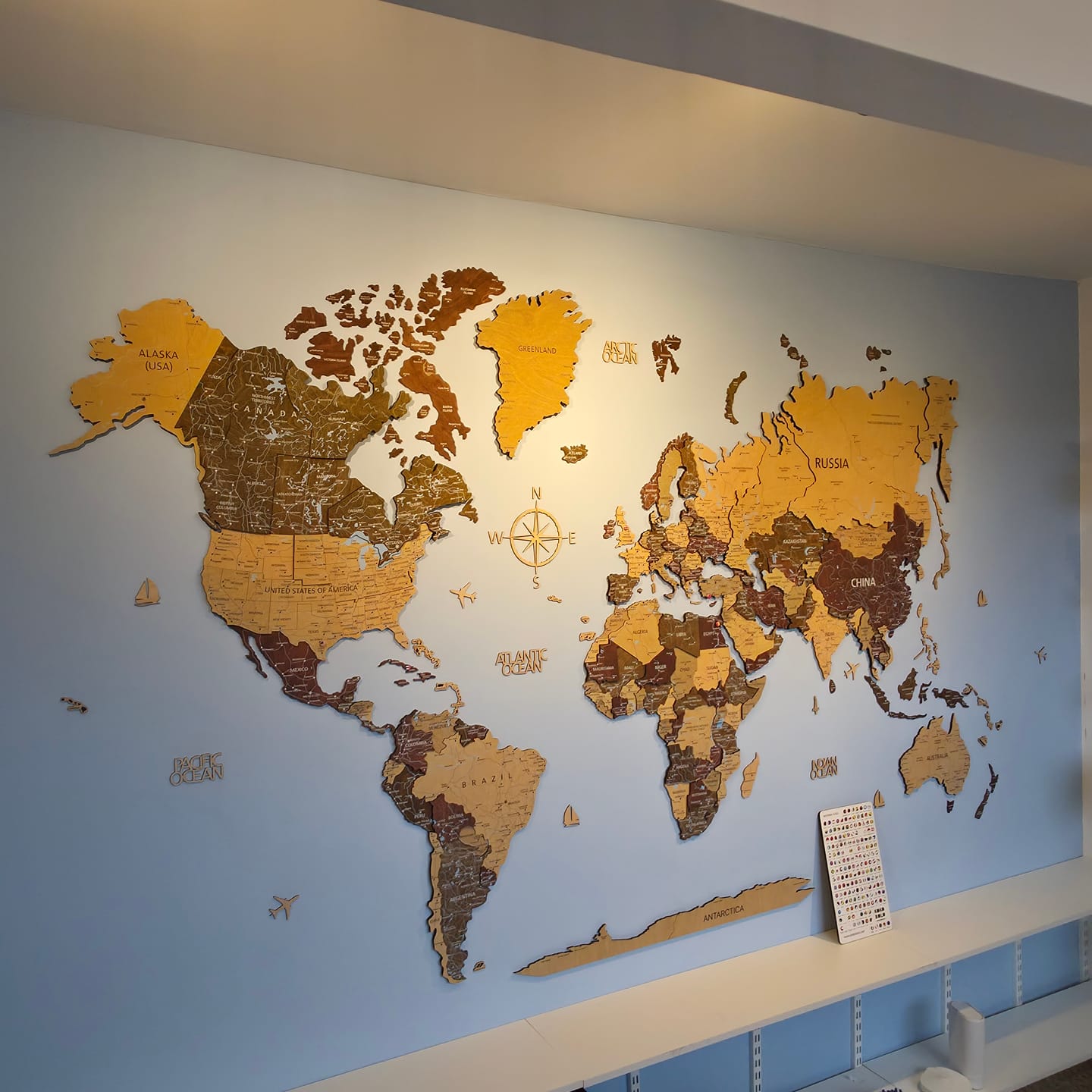 Customer photo review of 3D Wood World Map Wall Decor - Cherry