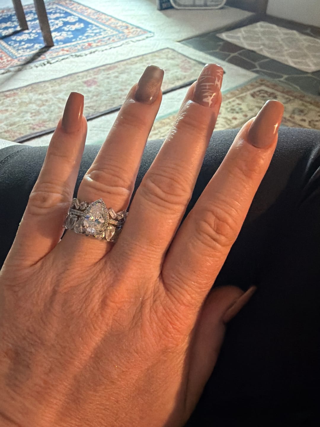 Customer photo review of S925 2.2 Carat Halo Pear Cut Wedding Ring Set With Two Luxurious Wedding Bands For Women