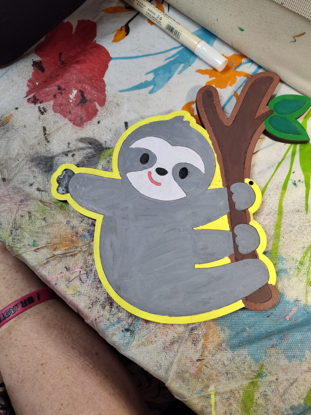 Customer photo review of Unfinished Wood Etched Sloth Shape | Paint By Line Crafts | up to 30" DIY