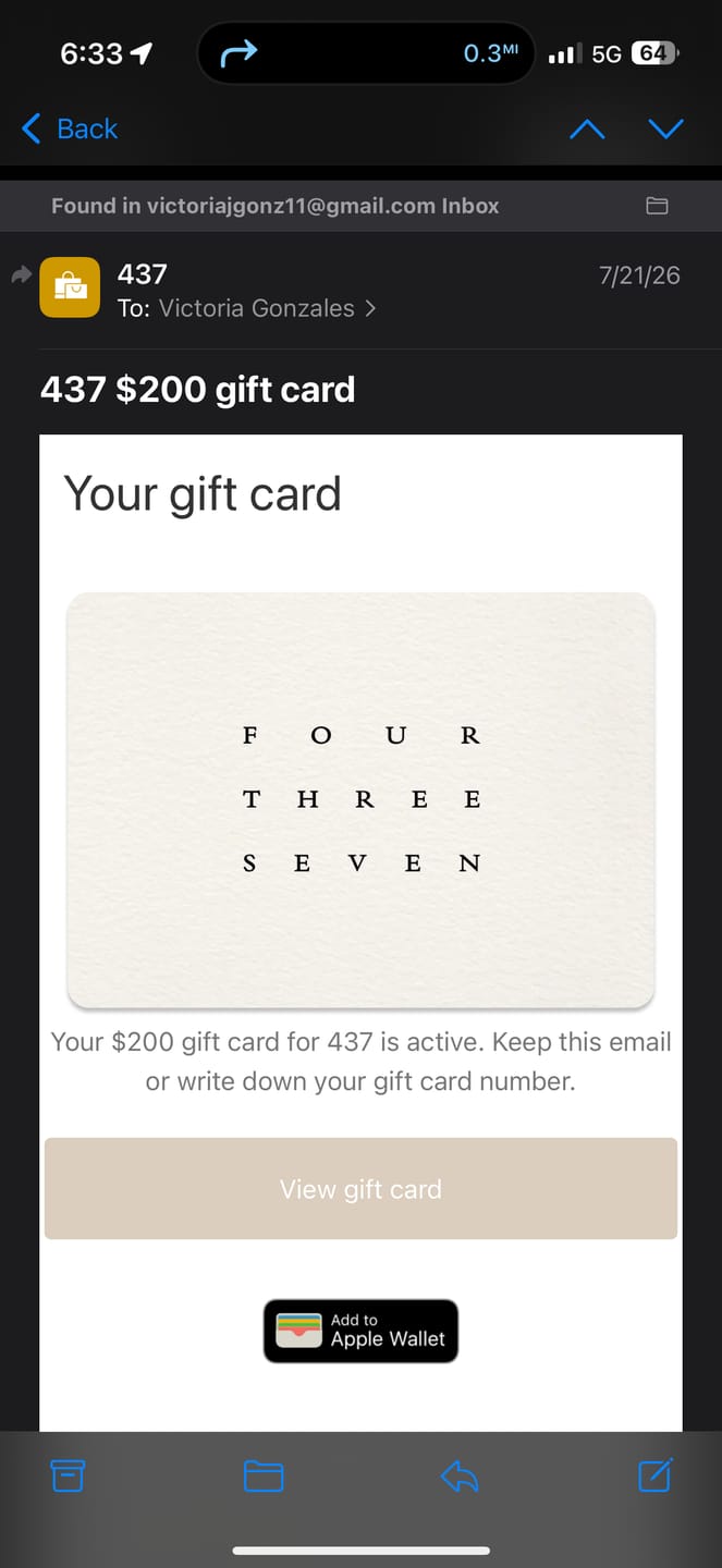 Customer photo review of Gift Card