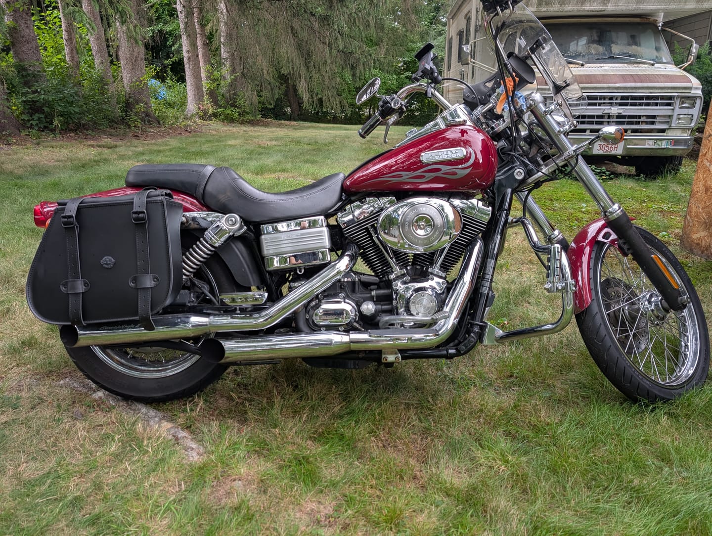 Customer photo review of 45L - Wraith XL Roll-Top Quick-Mount Shock Cutout Saddlebags For Harley Dyna Wide Glide FXDWG/I